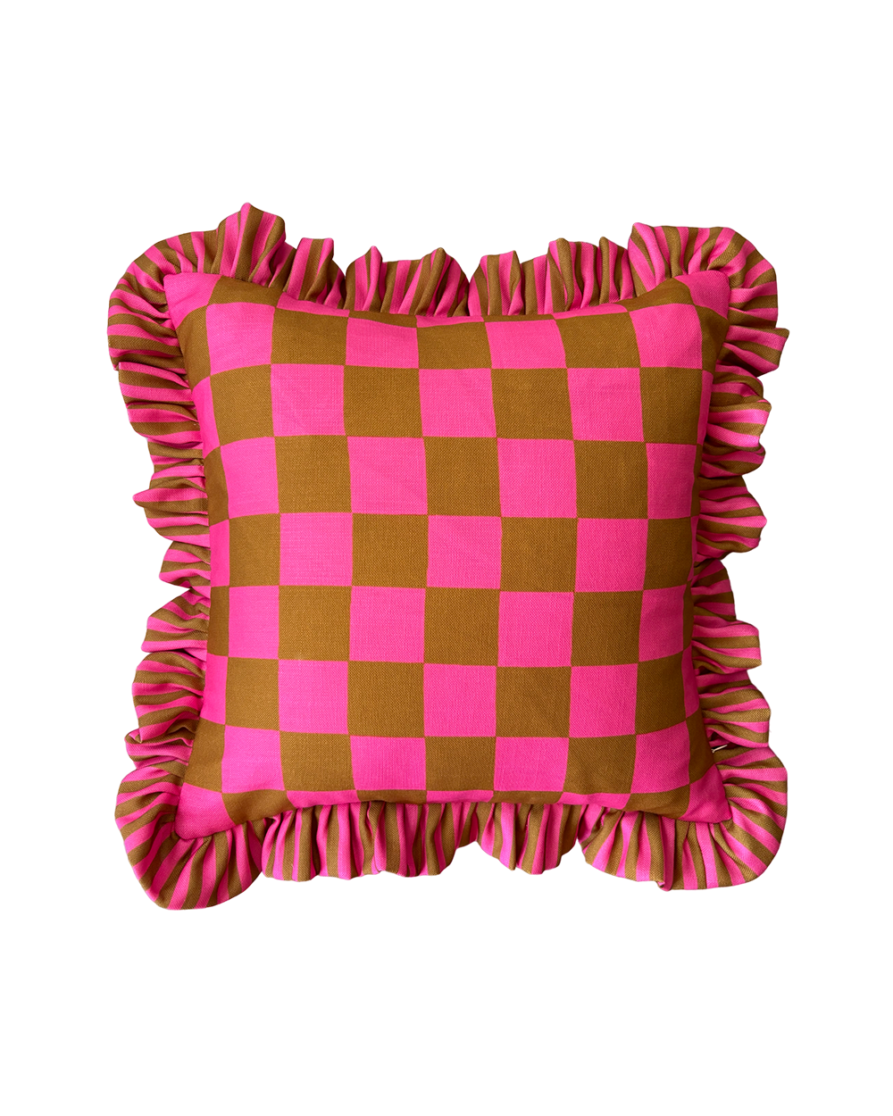 Cocktail Cushion - Stripe/Checker - Flamingo & Honey