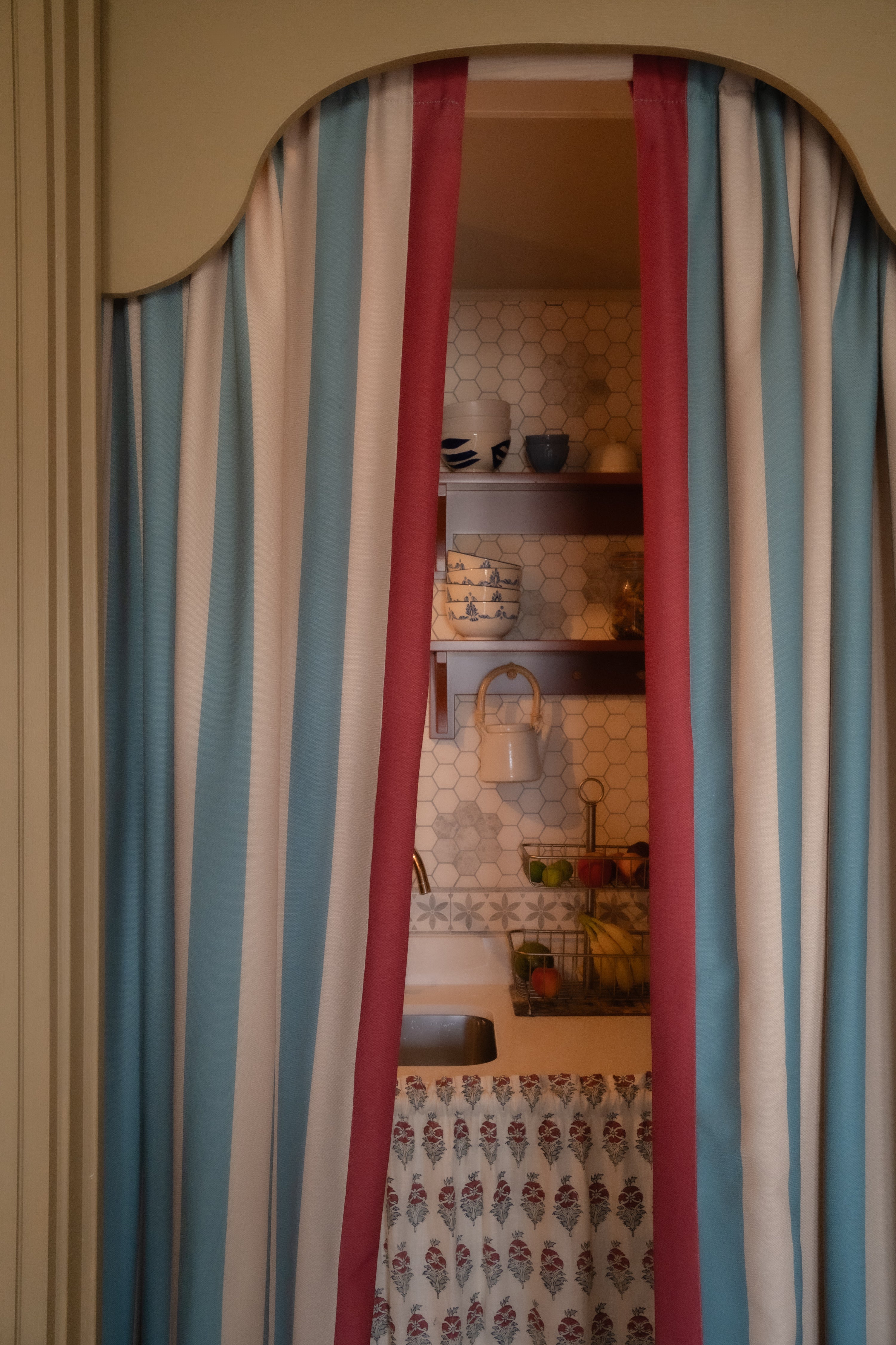 Sage & Oyster with Cherry Trim - Midi Stripe Fabric