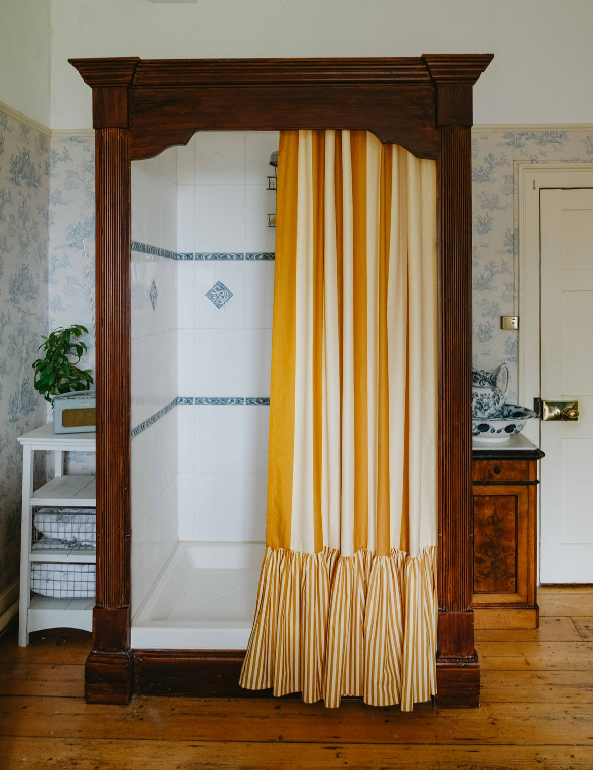 Cocktail Shower Curtain - Gold Leaf & Lemon Sorbet - Midi Stripe
