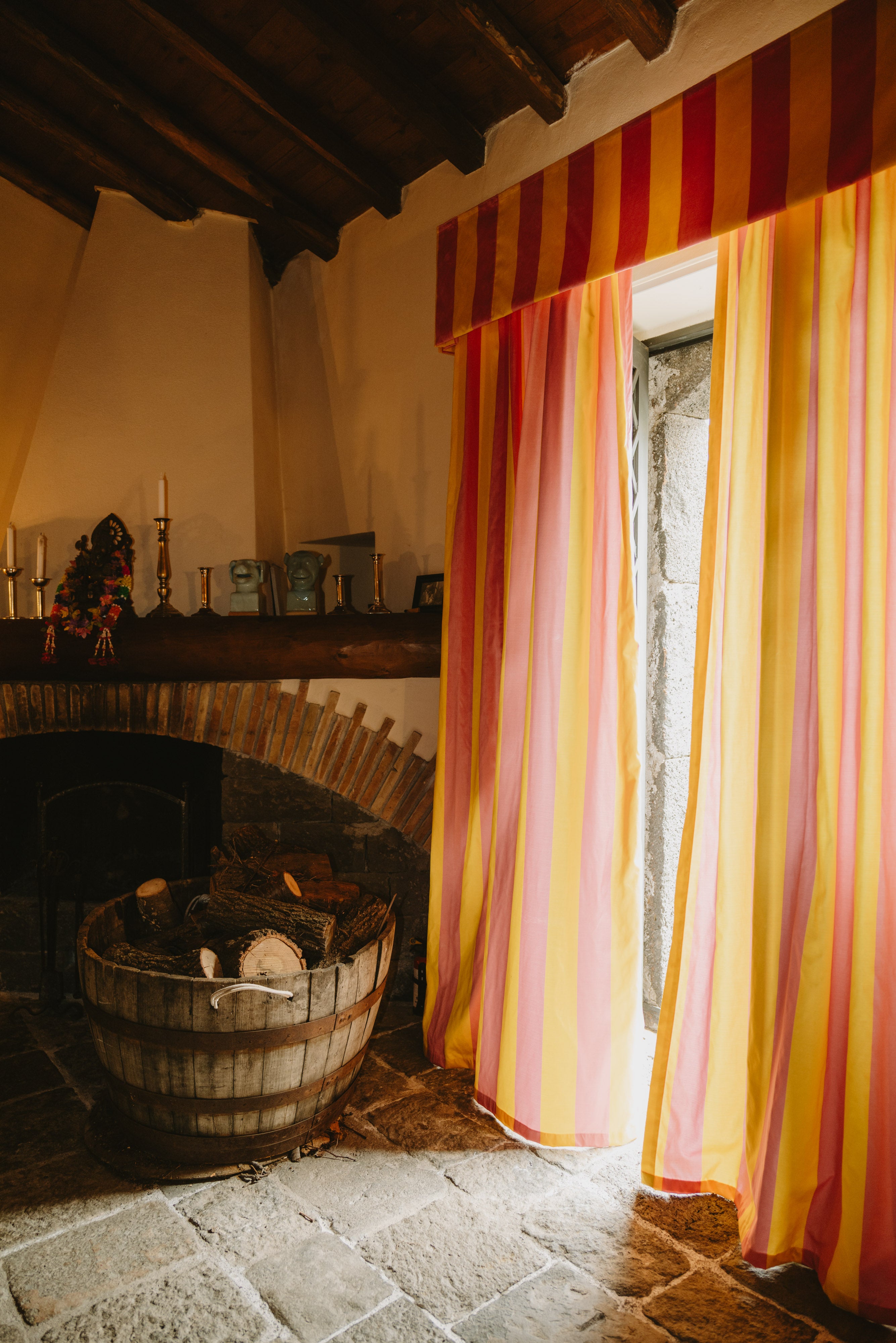 Titanium Yellow & Bon Bon - Grand Striped Fabric