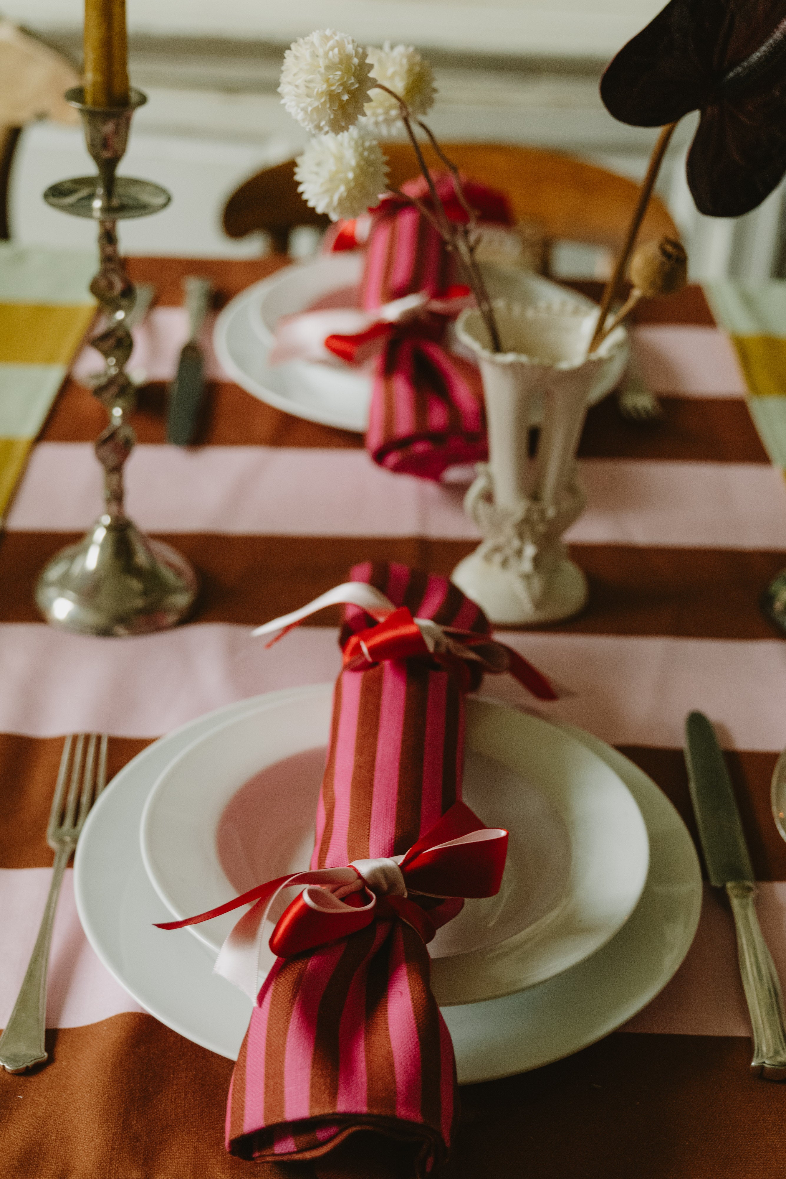 Reusable Cracker Napkin - Flamingo & Deep Rust - Skinny Stripe