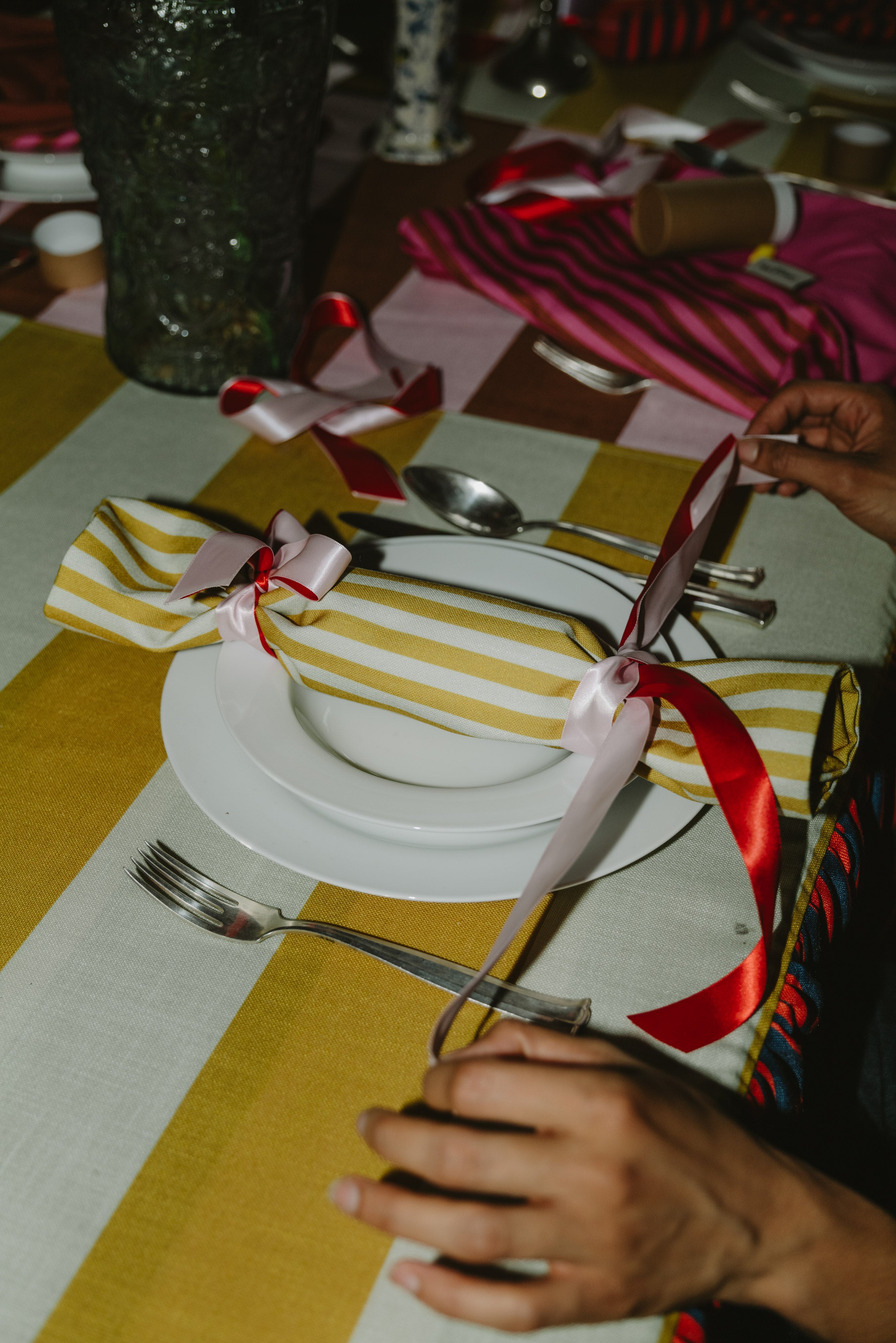 Reusable Cracker Napkin - Saffron & Mint Cream - Skinny Stripe