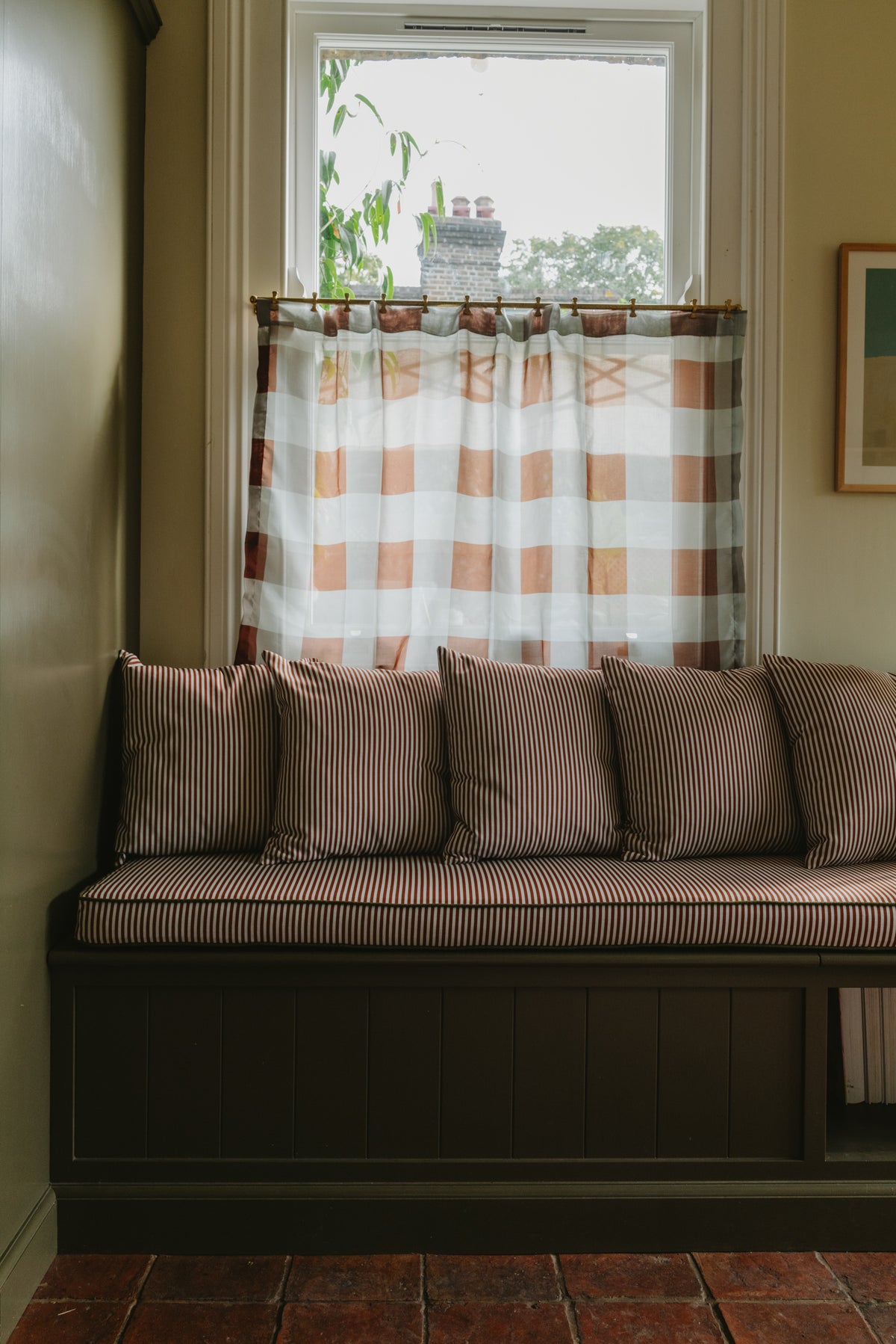 Sheer Café Curtain - Opal & Peat Gingham
