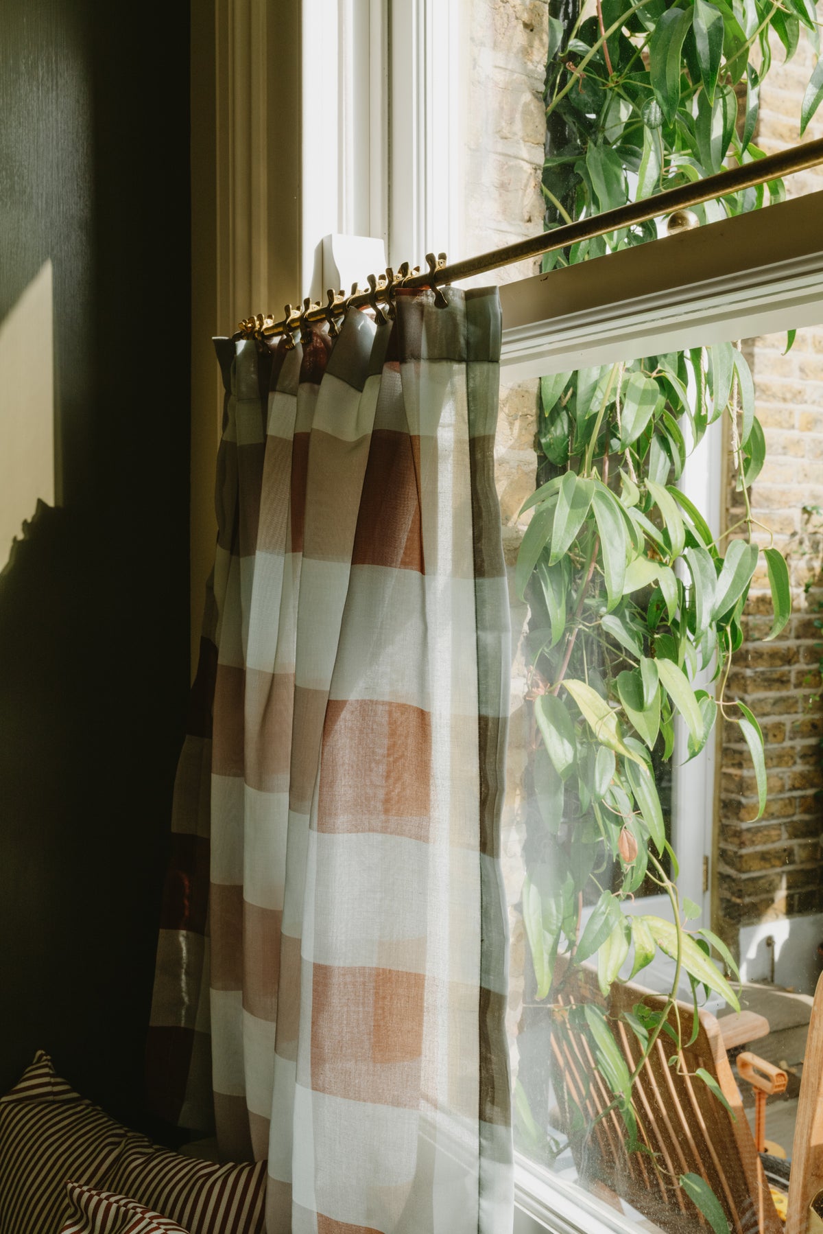 Sheer Café Curtain - Opal & Peat Gingham