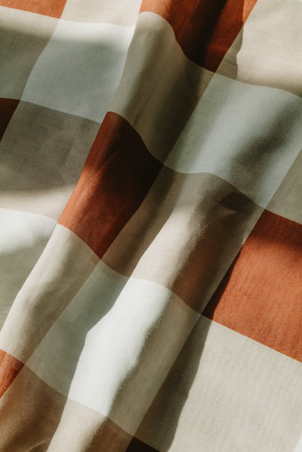 Sheer Café Curtain - Opal & Peat Gingham