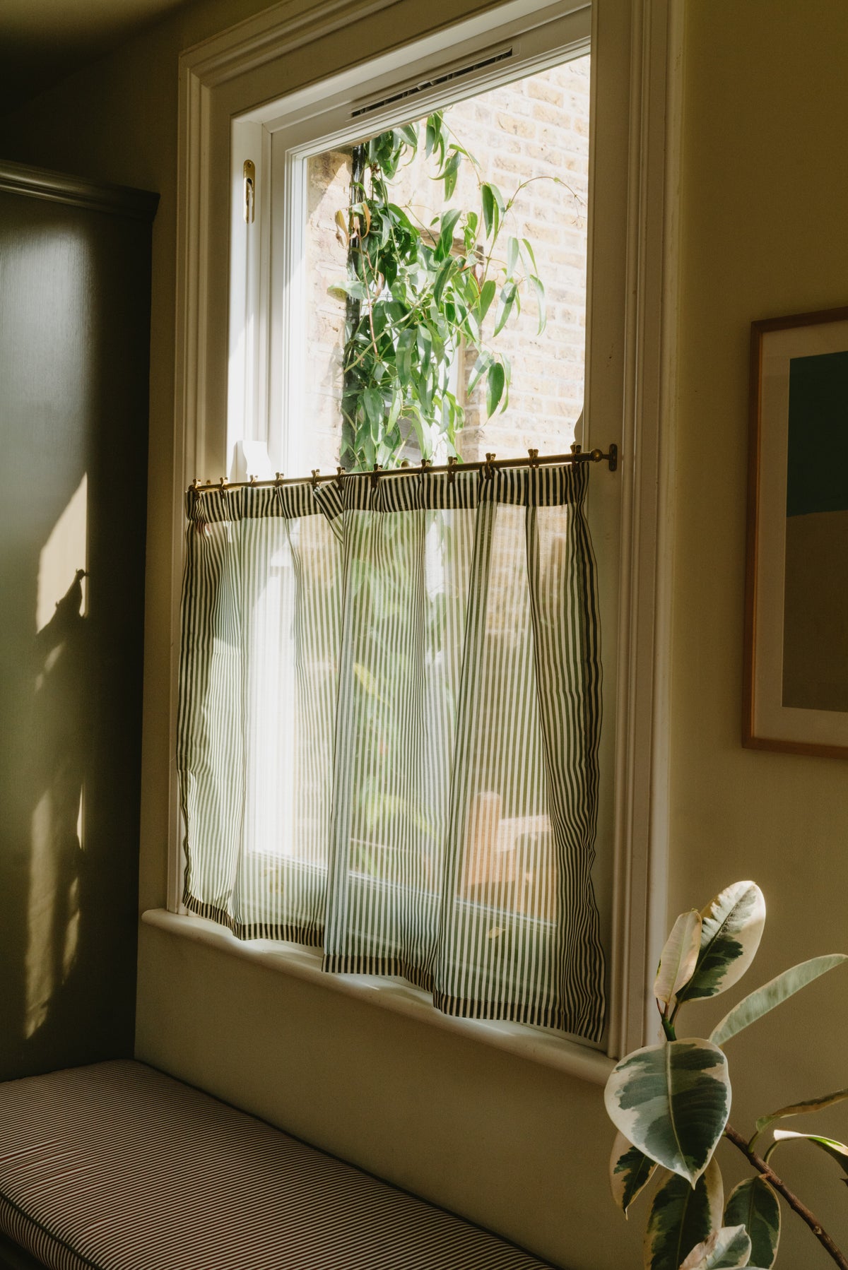 Sheer Café Curtain - Cypress & Tofu Stripe