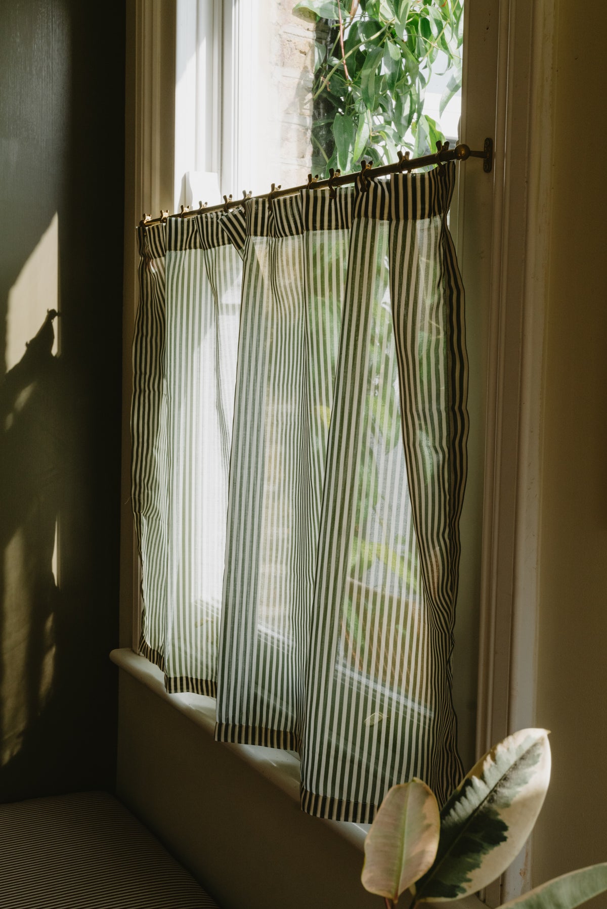 Sheer Café Curtain - Cypress & Tofu Stripe