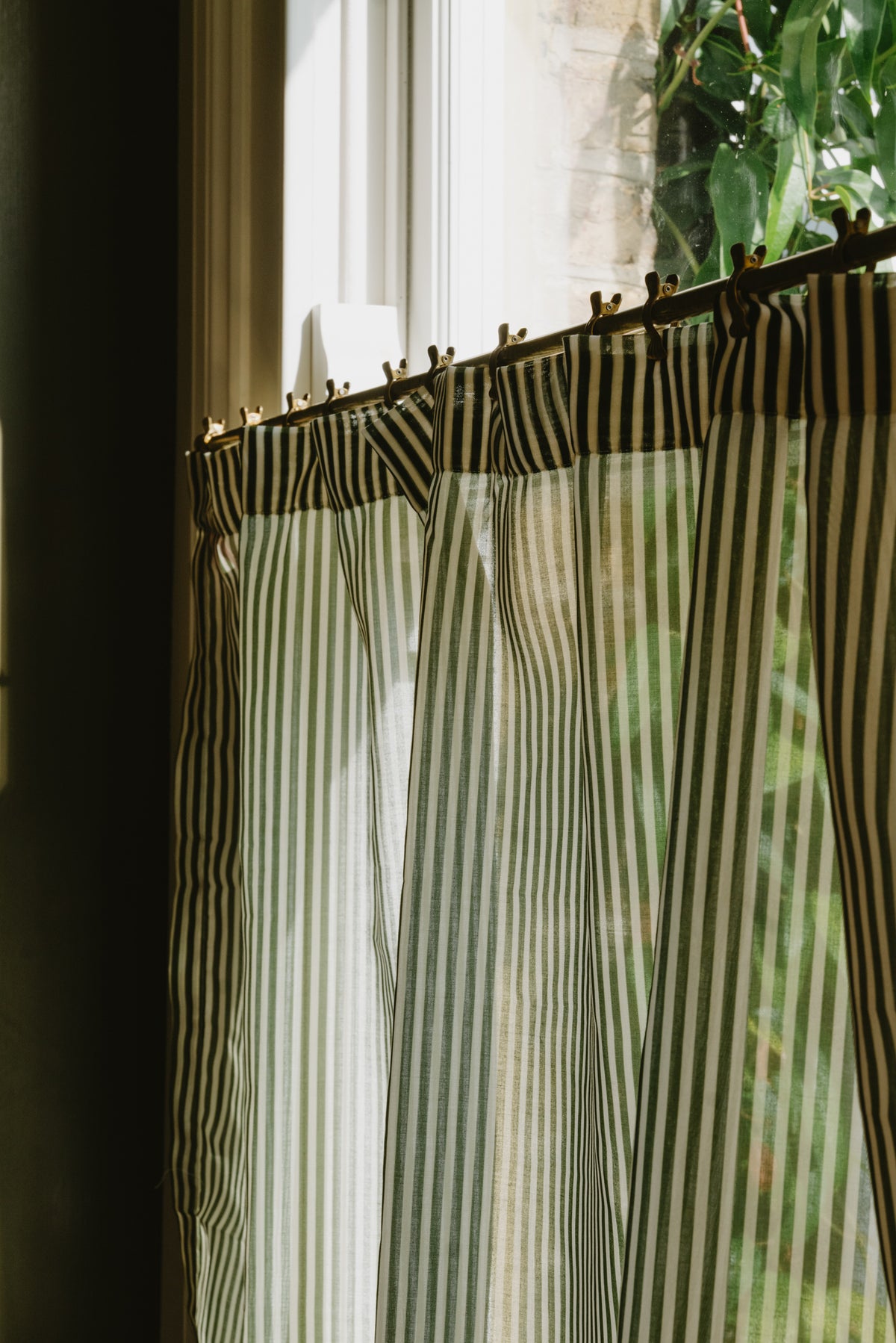 Sheer Café Curtain - Cypress & Tofu Stripe