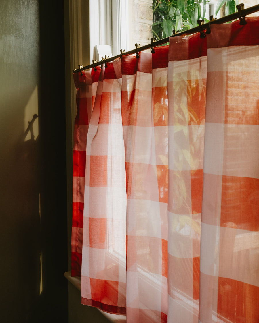 Sheer Café Curtain - Piglet & Postbox Gingham