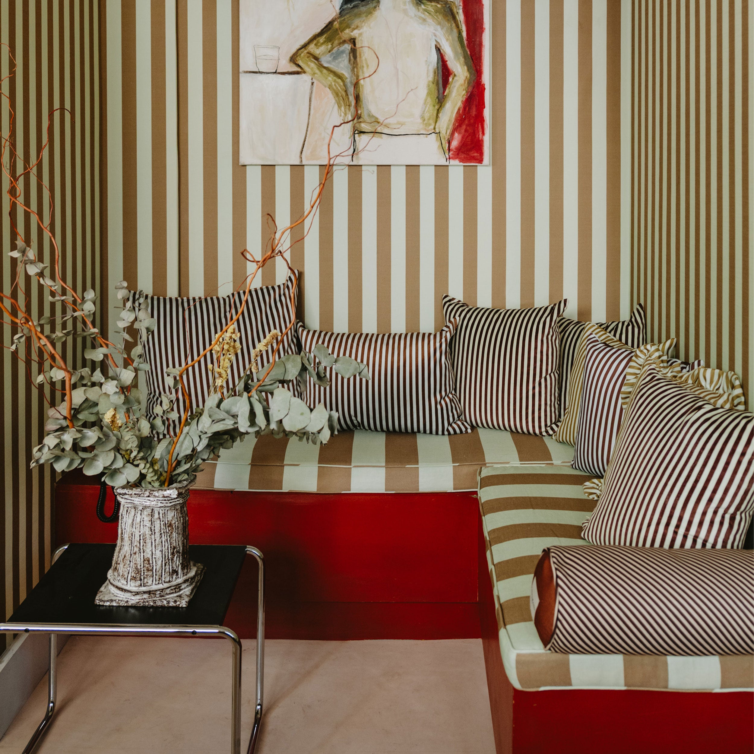 Mint Cream & Antelope - Midi Striped Fabric